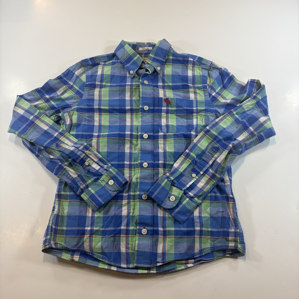 Abercrombie & Fitch Allen Brook Shirt Heritage Blue Plaid Boys XL Preppy Muscle